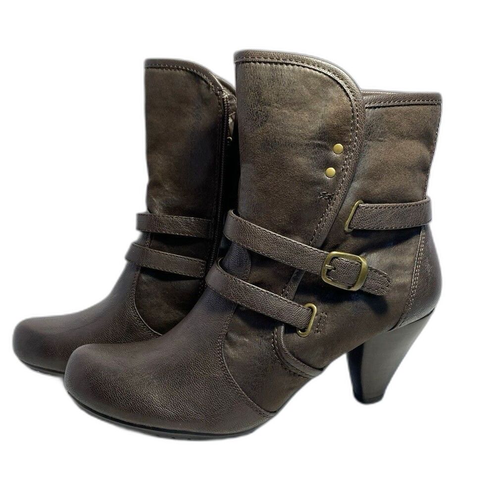 Baretraps Sela Brown Straps Zip Ankle Heel Booties Women's Size 10M